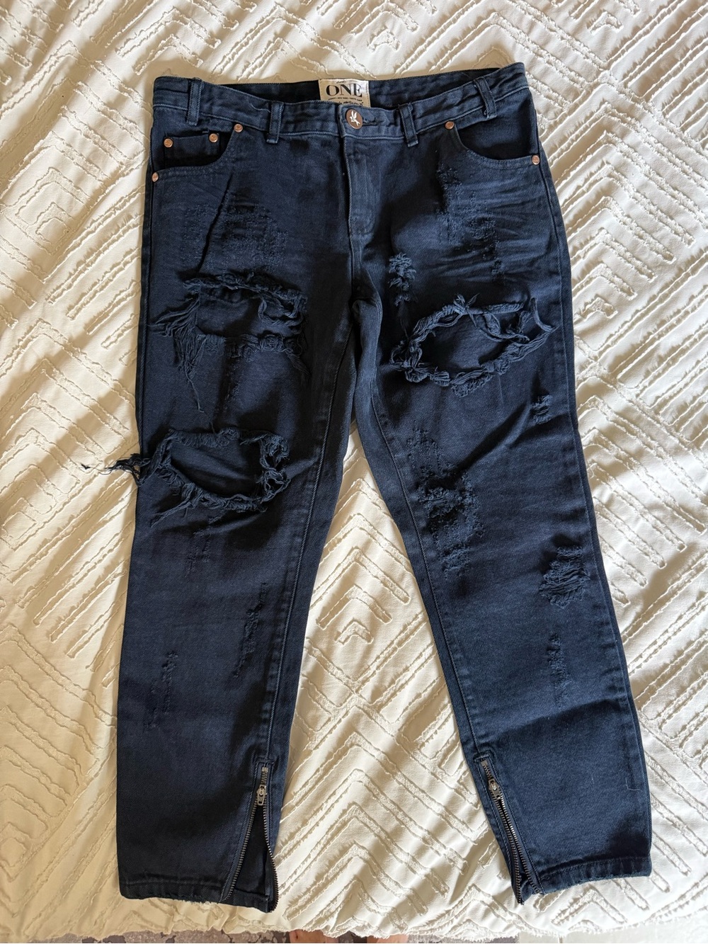 One Teaspoon Black “Trashed Freebird” Jeans with Ankle Zips